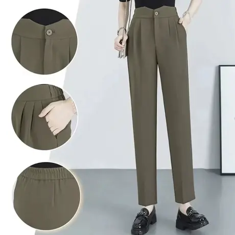 咖色西装裤女春秋2023年新款显瘦直筒烟管裤哈伦夏季高腰工装西裤图片