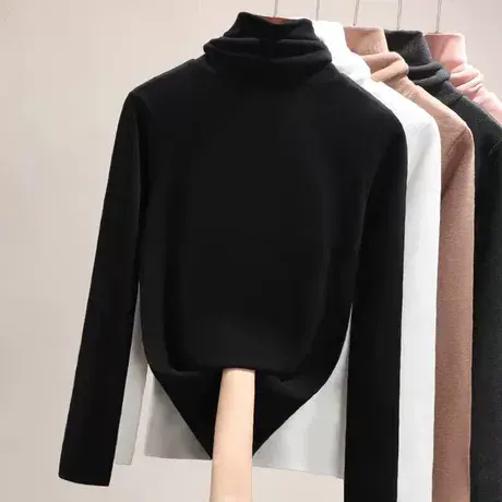 白色内搭高领打底衫女长袖T恤韩版修身显瘦黑色百搭秋冬学生上衣商品大图