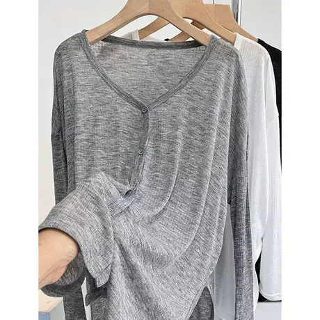 简丹罩衫透视防晒开衫女春夏季V领外搭薄款高级感微透空调衫上衣图片