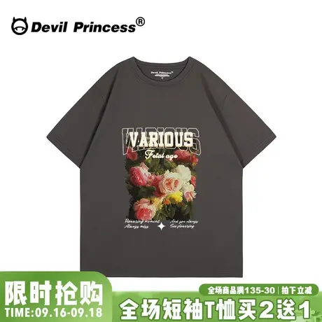 oversize美式街头复古风深灰色短袖t恤女宽松大版超火半袖上衣夏图片