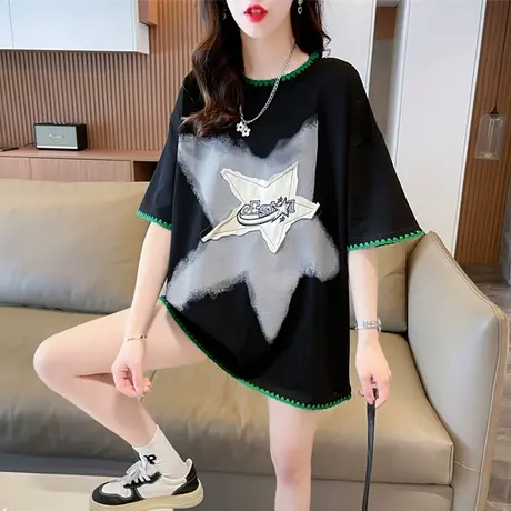 短袖t恤女夏季韩版宽松大码女装中长款小个子百搭学生半袖上衣服图片