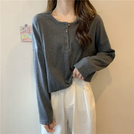打底衫女内搭2022年新款宽松百搭短款上衣女外穿设计感长袖t恤女商品大图