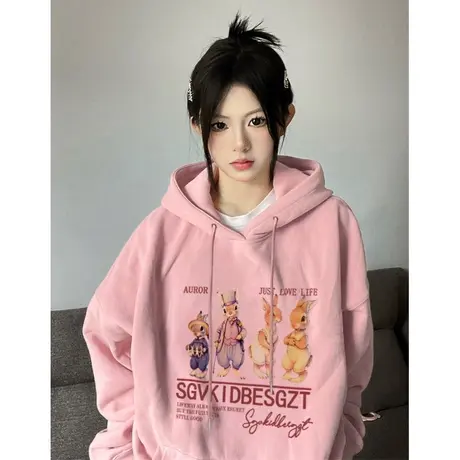 连帽卫衣女小个子秋冬加绒加厚原创小众设计潮牌oversize大码外套商品大图