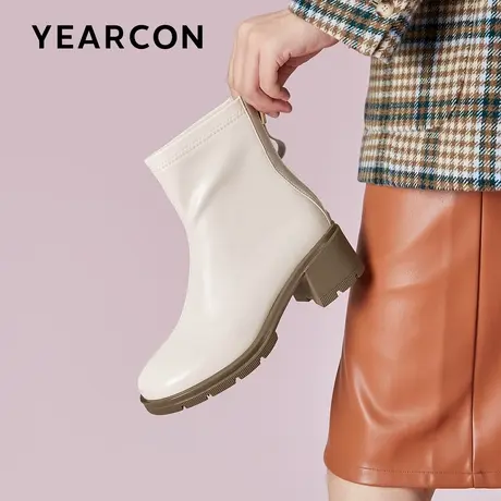 意尔康粗跟短靴女秋冬靴子2023新款大棉鞋薄款马丁靴瘦瘦靴厚底冬商品大图