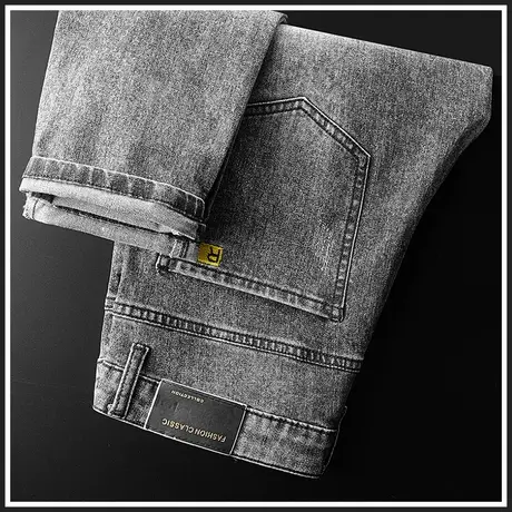 灰色痞帅复古牛仔长裤男款修身小脚休闲男裤子秋季秋冬款潮牌秋装商品大图