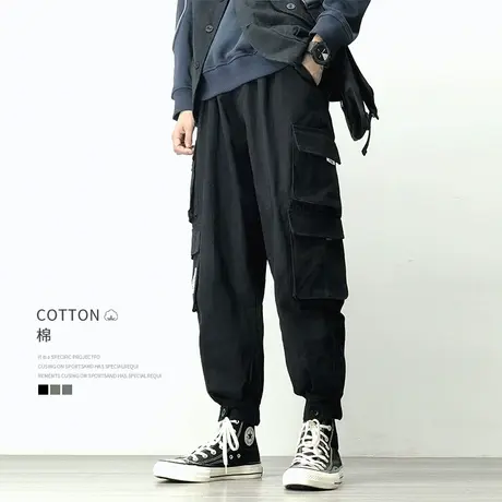 秋季多口袋工装裤男潮牌美式复古水洗纯棉宽松束脚休闲长裤加大码商品大图