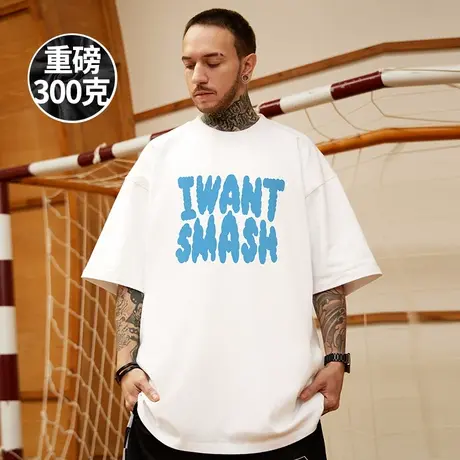 夏季美式重磅复古字母纯棉短袖T恤男街头潮流宽松白色大码半袖潮商品大图