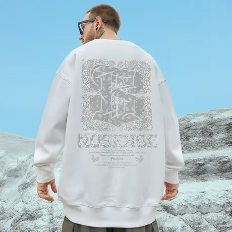 国潮oversize港风圆领卫衣男潮牌ins潮流大码男装秋冬款加绒无帽商品大图