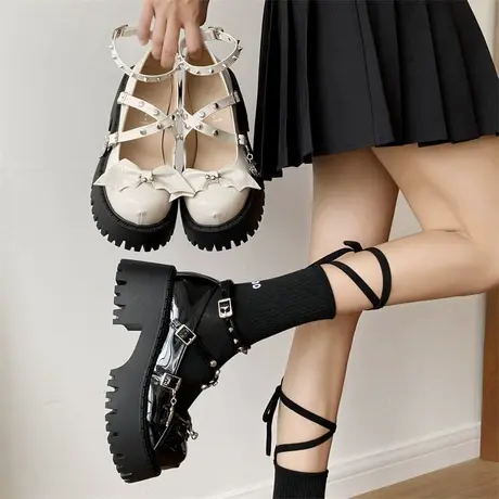 厚底玛丽珍鞋甜酷风jk圆头浅口单鞋2023年夏季设计感小众小皮鞋潮商品大图