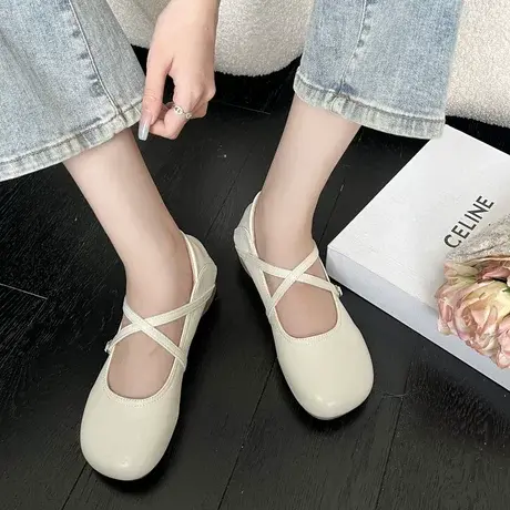 春鞋新款时尚女鞋2023单鞋中粗跟玛丽珍方头浅口舒适软皮奶奶鞋商品大图