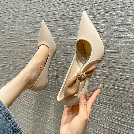 设计感小众蝴蝶结高跟鞋2023春季新款性感少女尖头气质单鞋女细跟商品大图