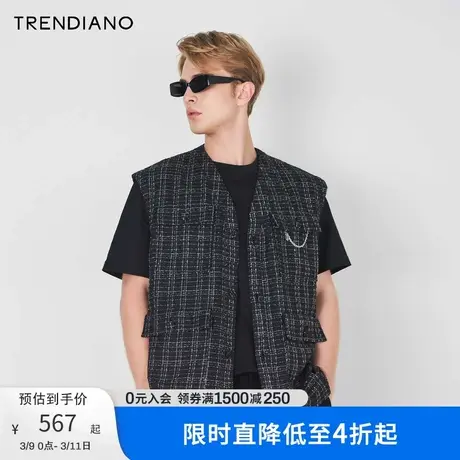 TRENDIANO官方经典小香风马甲宽松百搭无袖背心男新款夏季图片