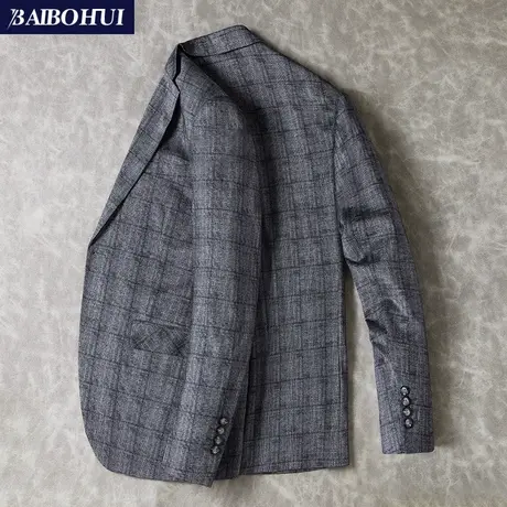中年男士休闲西服上衣春季新款商务时尚灰色格子小西装外套男修身商品大图