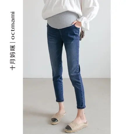 十月妈咪孕妇牛仔裤秋冬季外穿刷毛加厚托腹裤子怀孕期秋冬装图片