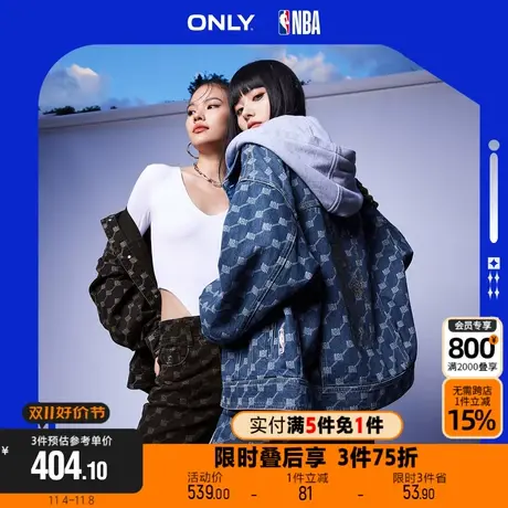 【买5免1】ONLYNBA联名款宽松连帽假两件牛仔外套女|123154007商品大图