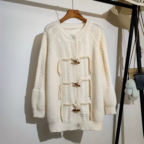 中长款针织开衫女秋冬新款复古温柔宽松慵懒大码毛衣外套加厚上衣商品大图