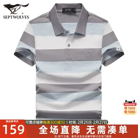七匹狼男士短袖T恤2023夏季新款翻领绣花透气Polo衫休闲时尚男装图片