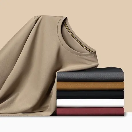 轻奢弹力菠萝格春秋季薄款卡其圆领卫衣男修身潮牌宽松长袖t恤男商品大图