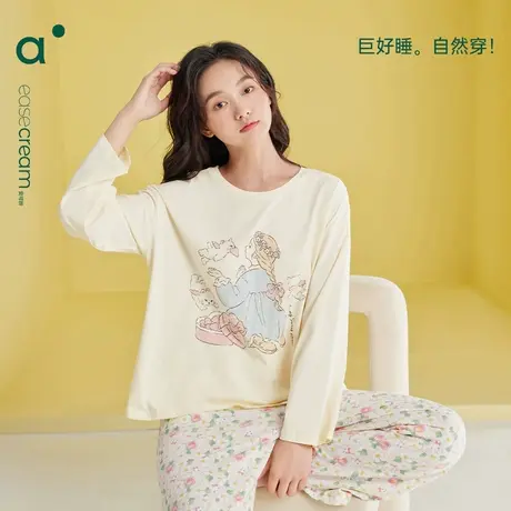 安之伴【巨柔软】睡衣女春秋长袖套装学生卡通纯棉圆领套头家居服商品大图