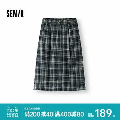 [商场同款]森马半身裙女格纹伞裙复古风2025新款秋季A字长裙显瘦图片
