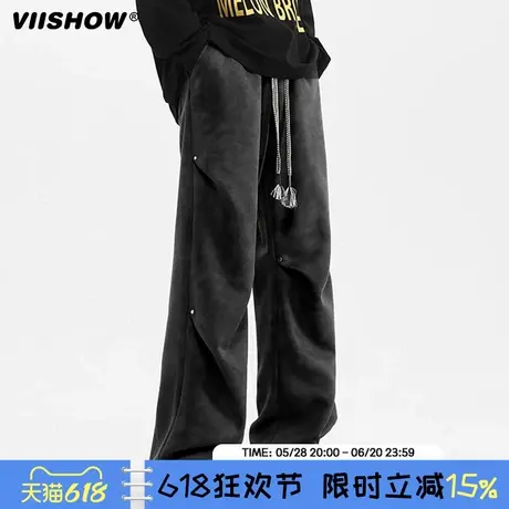VIISHOW美式脏脏卫裤男2025年春季高街扎染宽松阔腿直筒休闲裤子商品大图
