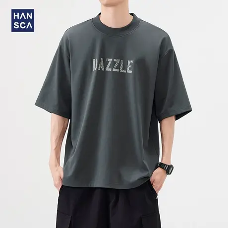 hansca 美式字母印花短袖t恤男2025夏季新款宽松简约复古休闲上衣商品大图