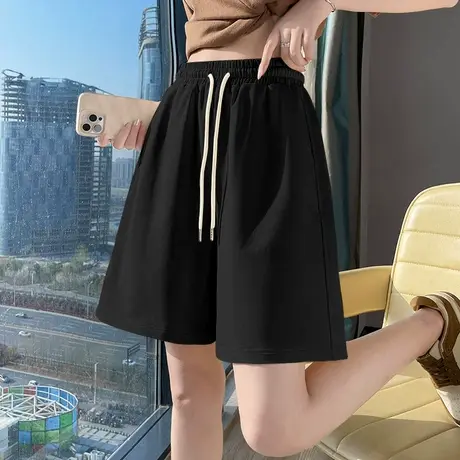 KWV真维斯黑色阔腿裤运动短裤女夏天裤子2025新款今年流行爆款商品大图