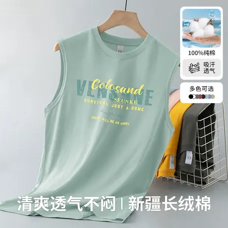 纯棉背心男潮夏季宽松健身运动坎肩宽肩字母印花全棉无袖t恤汗衫图片