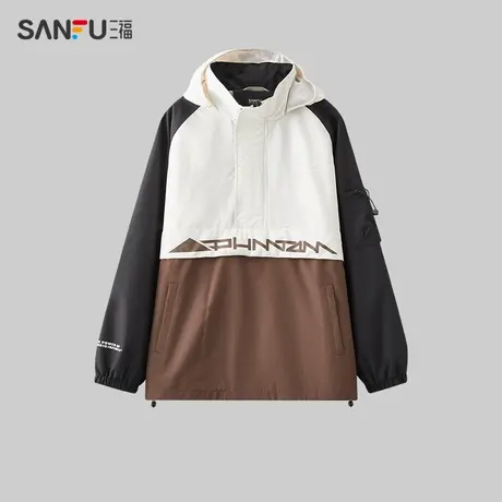三福2023秋男士拼色运动风套头夹克 潮流宽松连帽外套男477237商品大图