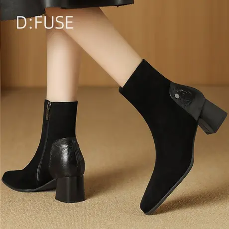 DFuse迪芙斯方头时尚磨砂短靴女2024秋冬季新款粗跟气质女靴商品大图