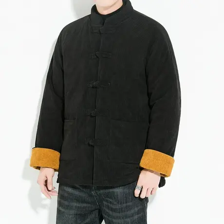 冬季棉衣中式立领盘扣唐装外套灯芯绒棉袄加厚袄子条绒复古男装图片