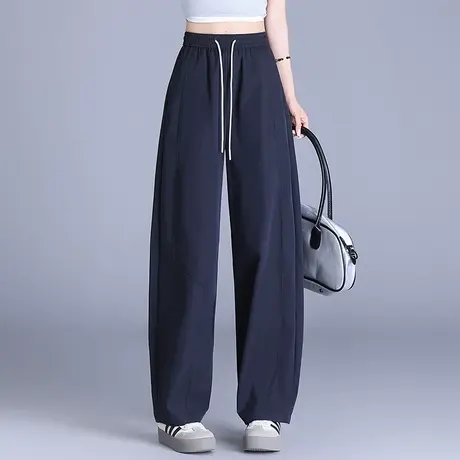拉夏贝尔窄版哈伦阔腿裤女2025夏季新款高腰显瘦休闲香蕉直筒裤子商品大图
