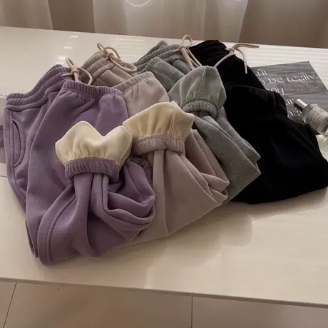 加厚保暖束脚哈伦卫裤女秋冬韩版百搭高腰宽松运动休闲阔腿长裤潮图片