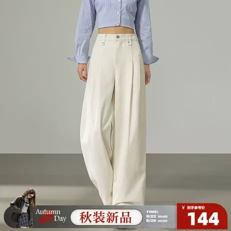 唐狮2025秋季新款女休闲裤宽松阔腿休闲显瘦竖插袋纱卡长裤J1商品大图