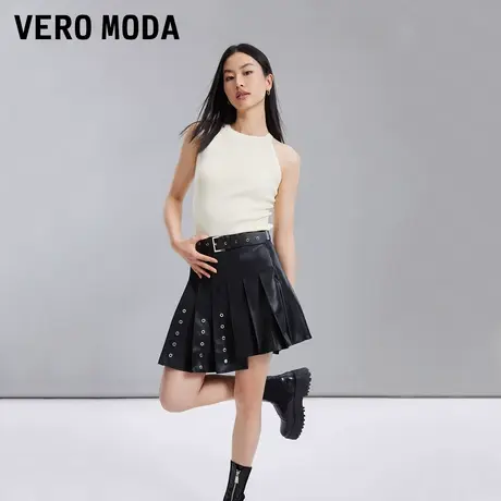 Vero Moda奥莱半身裙夏季新款时髦高街PU百褶A字高腰气质短裙流行图片
