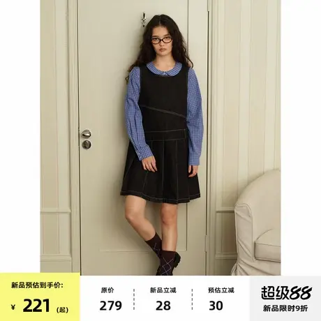【9/08 0点新品9折】omont蛋挞家复古学院风牛仔百褶叠穿背心裙子图片