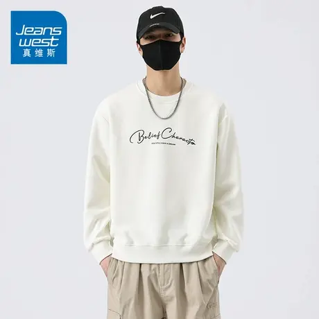 KZH真维斯长袖卫衣男春秋新款宽松打底衫圆领ins字母印花休闲上衣商品大图