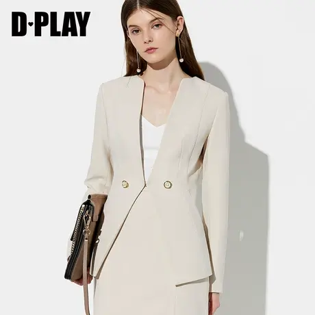 DPLAY德帕拉春装新款欧美米白纯色休闲气质时尚小西装外套女商品大图