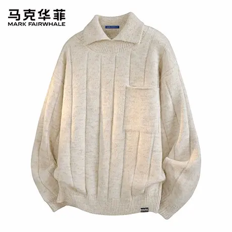 马克华菲毛衣男士秋季2025新款美式宽松套头毛线衣翻领针织衫上衣图片