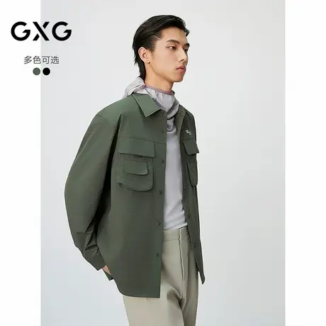 GXG男装 多口袋设计工装户外宽松时尚翻领长袖衬衫25年春新品图片