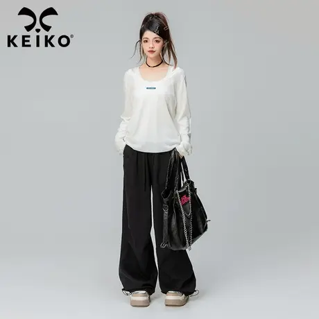 【两件套】羊毛混纺圆领针织打底衫2023秋冬内搭小背心+长袖上衣商品大图