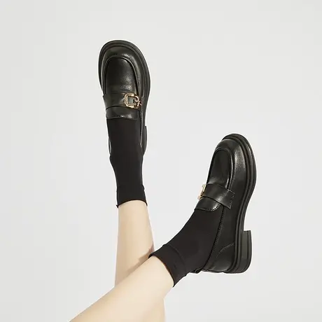 珂卡芙英伦风小皮鞋女2023春秋新款黑色单鞋学院风jk鞋厚底乐福鞋商品大图