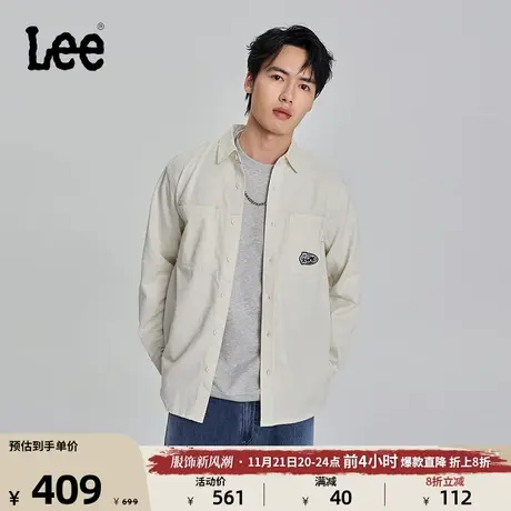 Lee舒适白色工装口袋logo刺绣翻领休闲长袖衬衫男LMT007089204图片