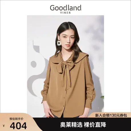 音儿美地女装2022秋季新款长袖宽松海军领上衣蝴蝶结衬衫商品大图