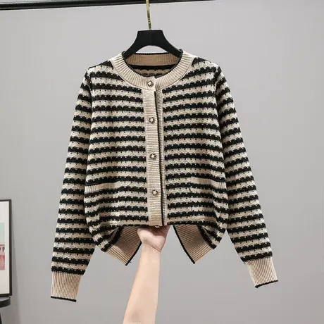 22067新款韩版宽松圆领长袖针织衫毛衣开衫女士百搭外套上衣女商品大图