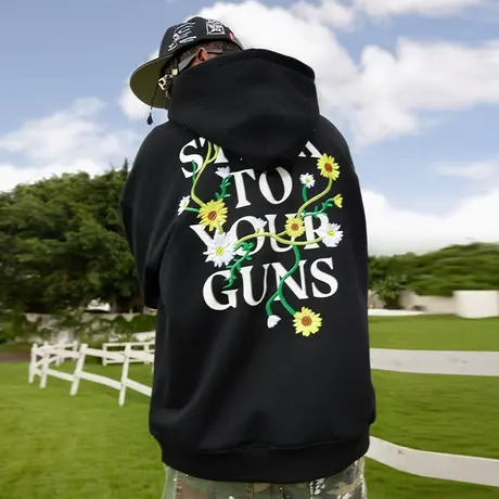 Nuthink美式刺绣小雏菊情侣连帽卫衣潮牌男潮宽松情侣装春季帽衫商品大图