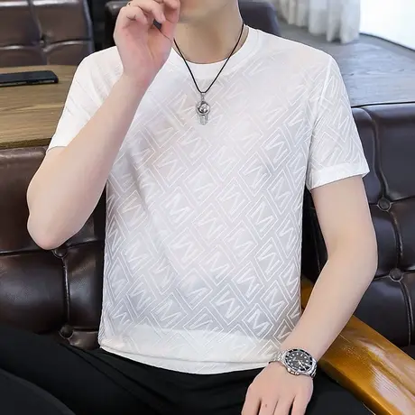 短袖T恤男夏装薄款打底衫圆领卫衣青年冰丝半袖夏季男装休闲汗衫商品大图