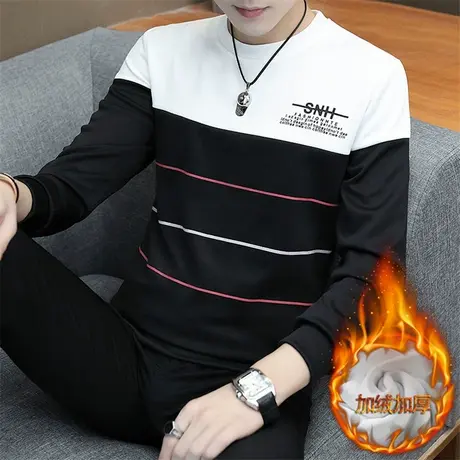 男士长袖t恤秋冬季新款加绒加厚卫衣潮流打底衫保暖冬装ins上衣服商品大图