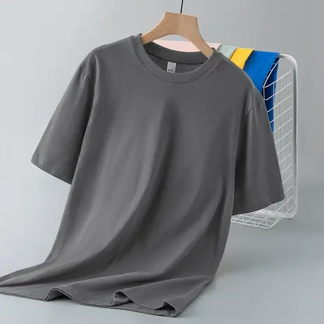 夏季纯棉t恤男士短袖纯色圆领上衣服潮流宽松全棉半袖打底衫体恤商品大图