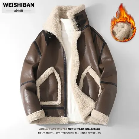 冬季舒适保暖羊羔毛外套男女情侣皮毛一体加厚加绒炸街机车服皮衣商品大图